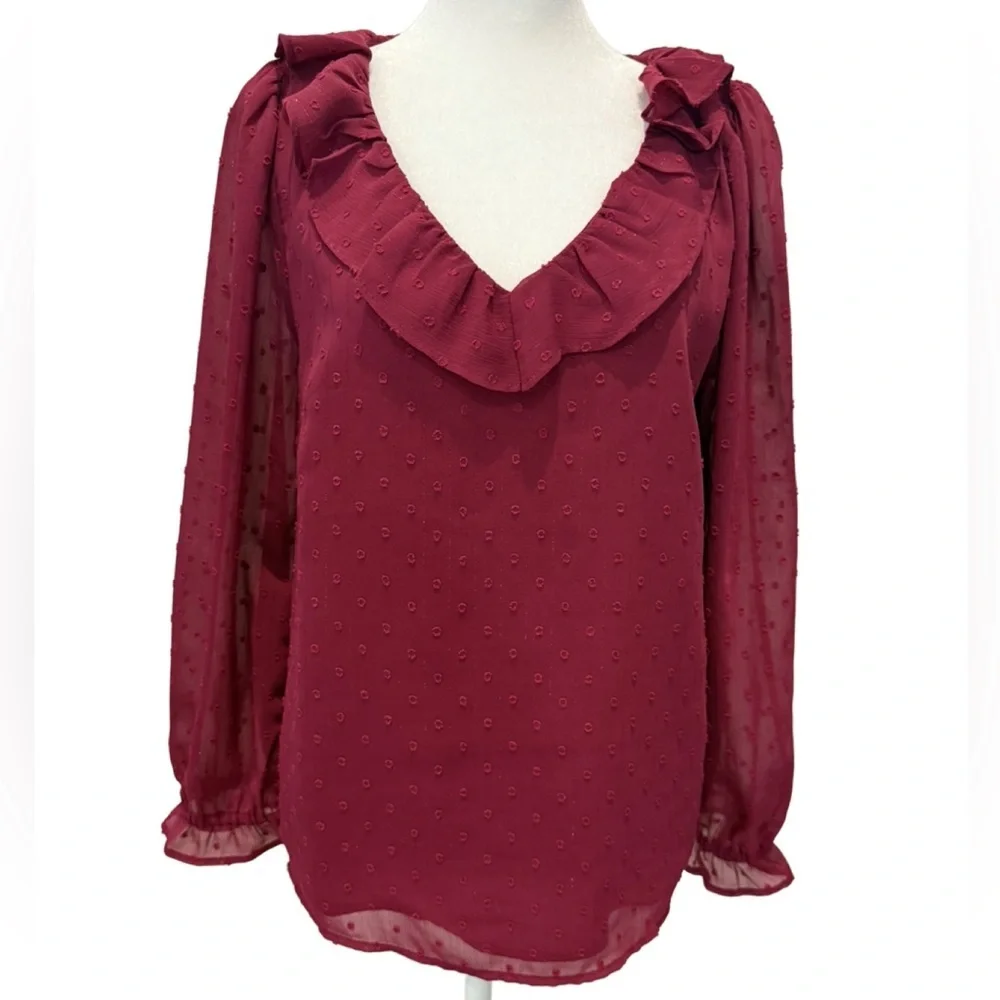 J. Crew Pink Wine colored Swiss Dot Long Sleeve Top. Small Small